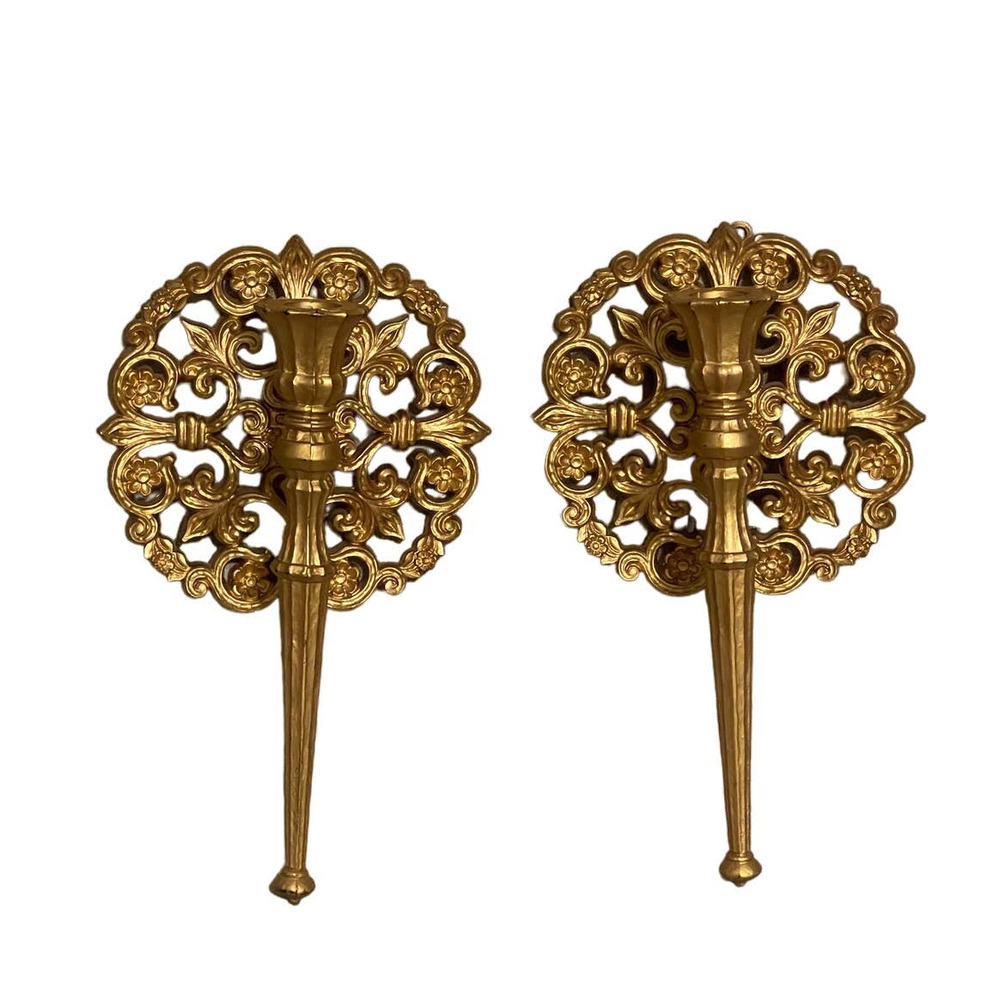 2 Vintage HOMCO Gold Wall Sconces Candle Holder 4148 10” Sconce